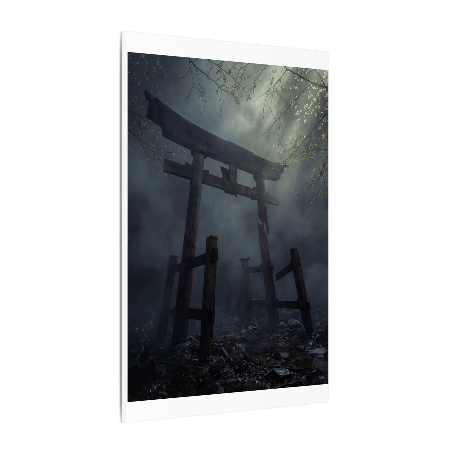Dark Japandi Torii Gate in Dappled | Moody Minimal Canvas Art