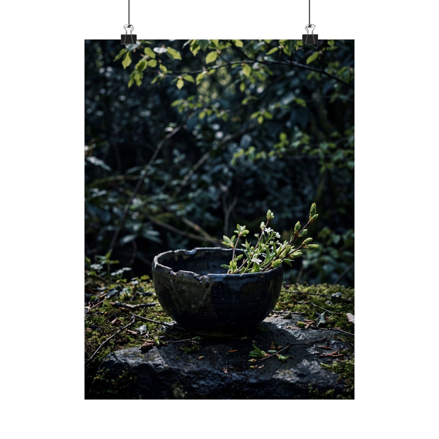 Ceramic Bowl Shadow Zen Wall Art Print | Moody Dark Japandi Art