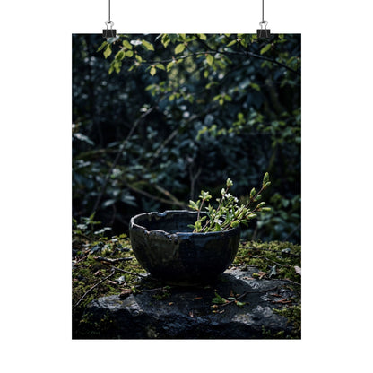 Ceramic Bowl Shadow Zen Wall Art Print | Moody Dark Japandi Art