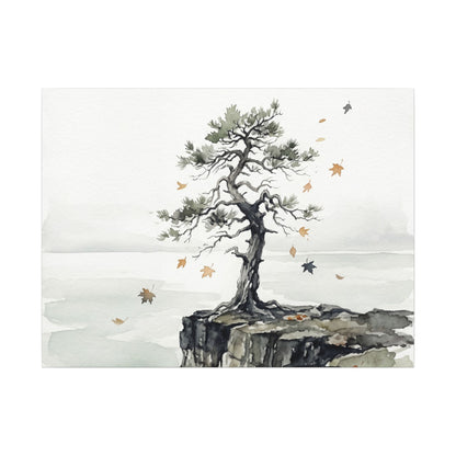 Japandi Pine Tree in Overcast | Watercolor Canvas Art