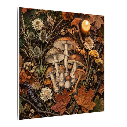 Autumn Dried Flowers Mushroom Illustration Canvas Art | Earthy Decor