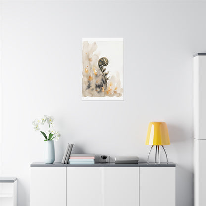 Fern Unfurling Watercolor Canvas Art | Earthy Japandi Art