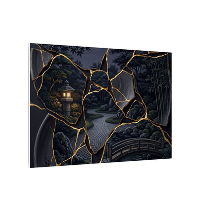 Kintsugi Moonlit Garden in Golden Hour | Gold Repair Canvas Art