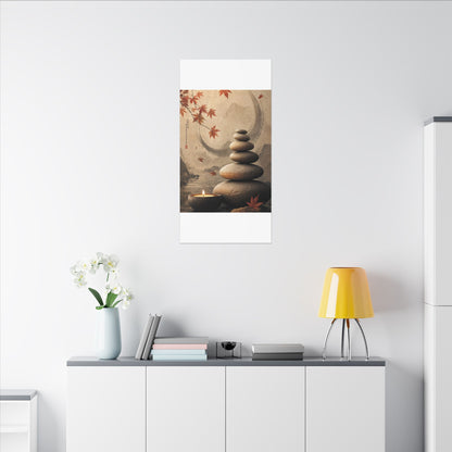 Japandi River Stones in Candlelight | Japanese Pattern Canvas Art