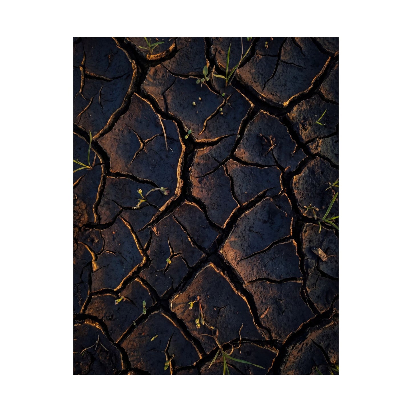 Cracked Earth Moody Minimal Wall Art Print | Sophisticated Dark Japandi Art