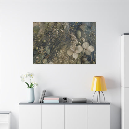 Japandi Dried Flowers in Moonlight | Watercolor Canvas Art