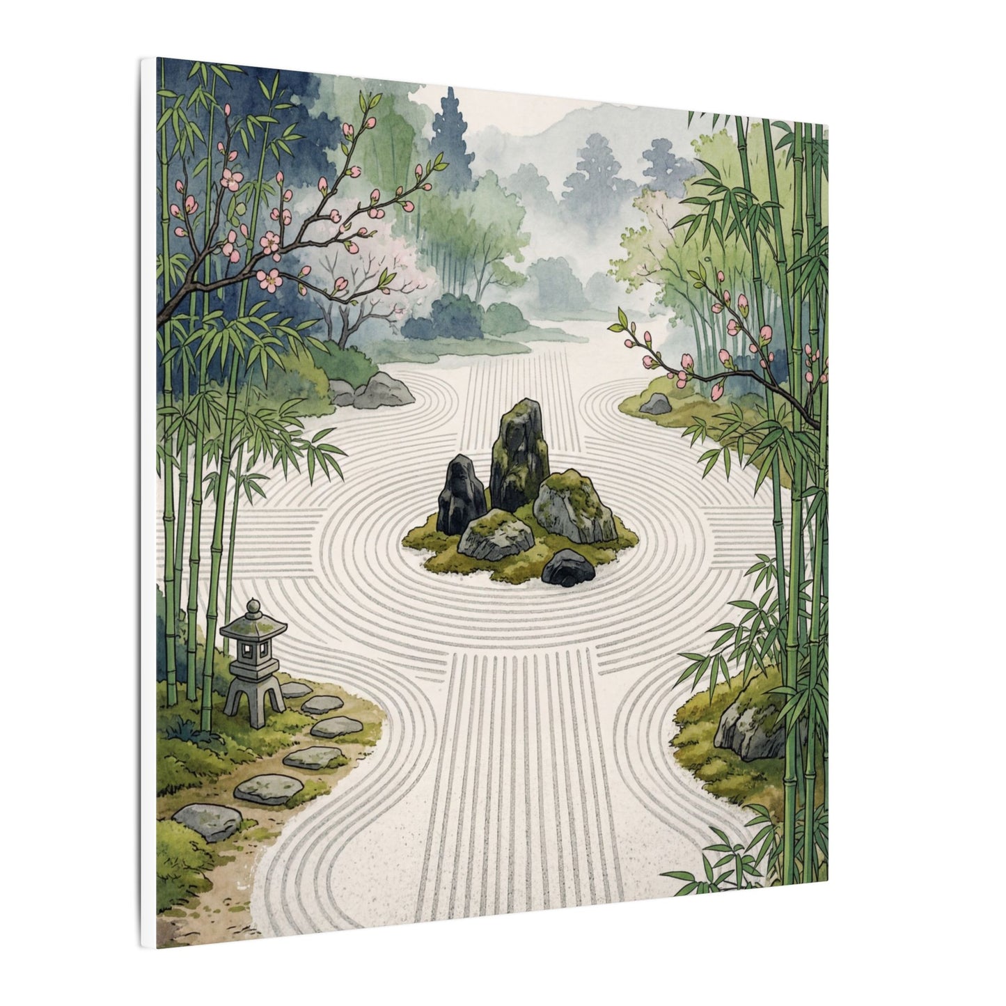 Rock Garden Ukiyo E Inspired Canvas Art | Contemplative Zen Art