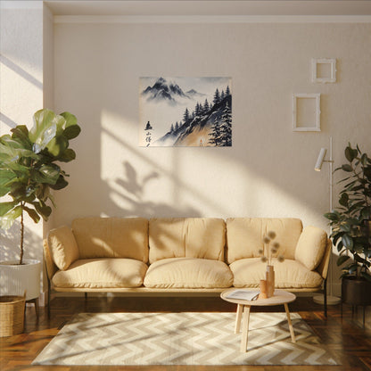 Mountain Mist Canvas Art | Winter Zen Ukiyo E Inspired Art