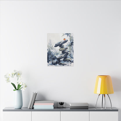 Zen River Stones in Moonlight | Sumi E Canvas Art