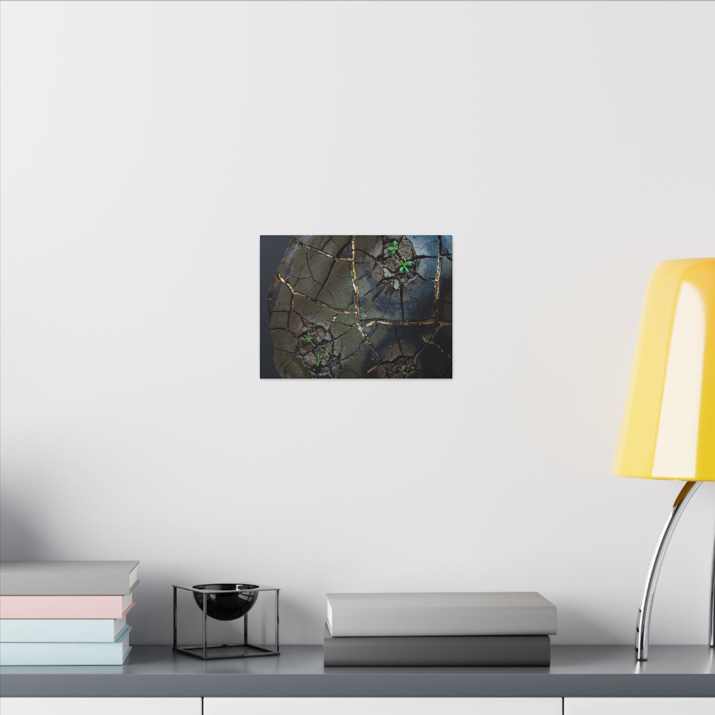 Dark Japandi Cracked Earth in Moonlight | Moody Minimal Canvas Art