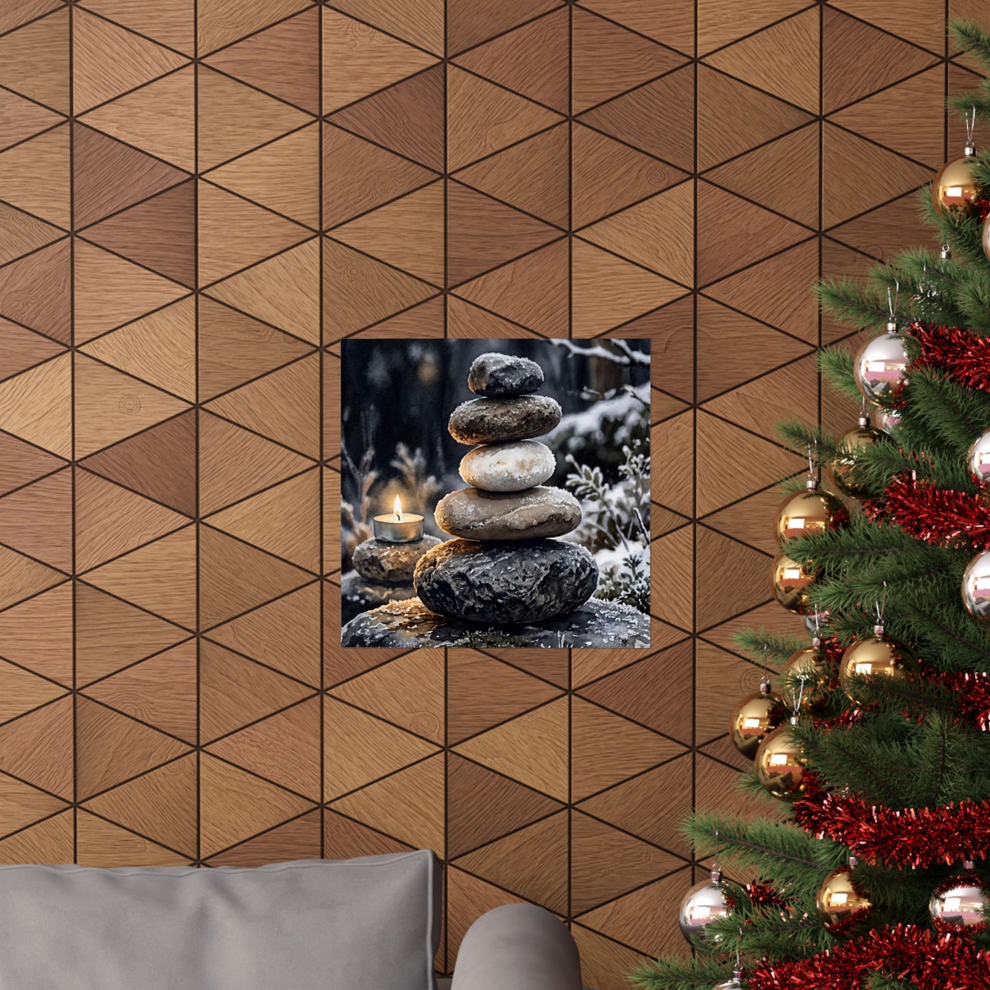 River Stones Wall Art Print | Winter Japandi Watercolor Art