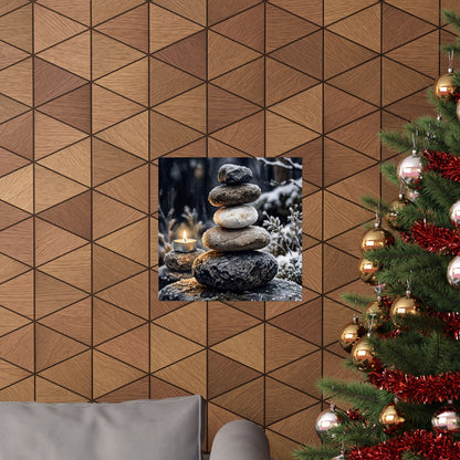 River Stones Wall Art Print | Winter Japandi Watercolor Art