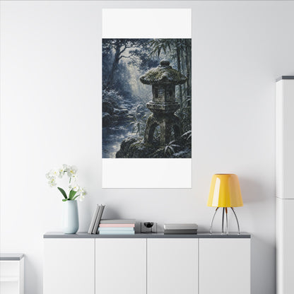 Zen Stone Lantern in Dappled | Sumi E Canvas Art