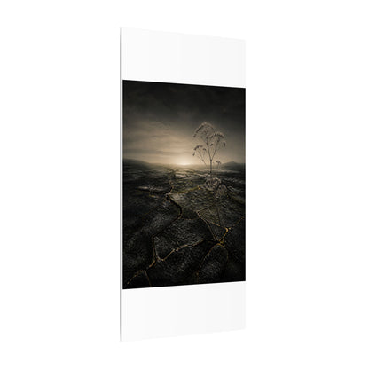 Dawn Cracked Earth Canvas Art - Dark Japandi Mono No Aware