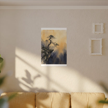 Zen Pine Tree in Golden Hour | Sumi E Canvas Art