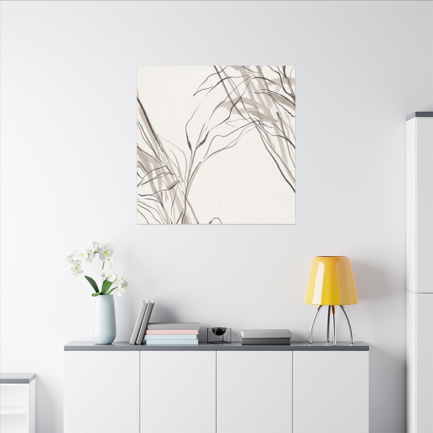 Neutral Shoji Screen Canvas Art - Minimal Line Japandi