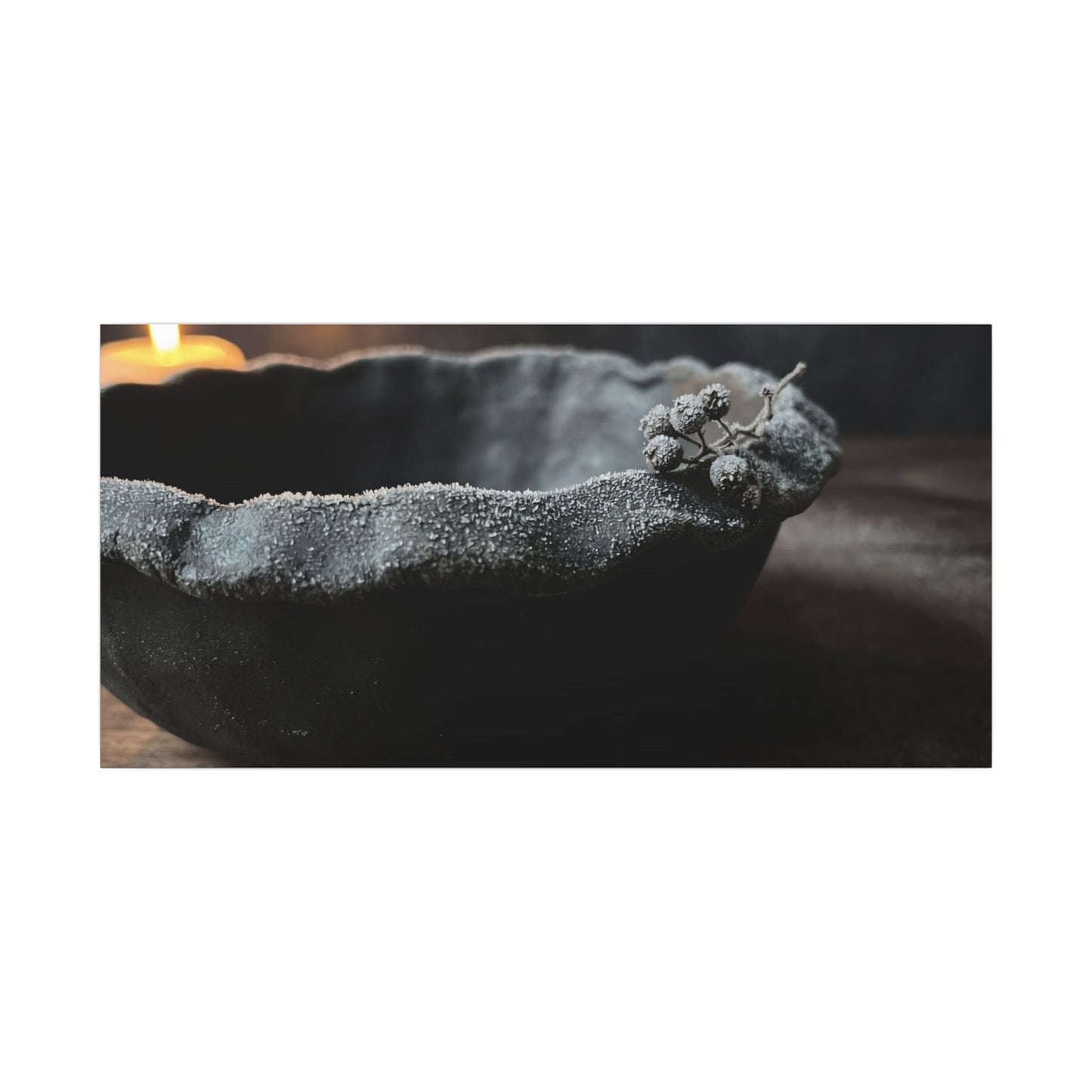Ceramic Bowl Canvas Art | Winter Dark Japandi Shadow Zen Art