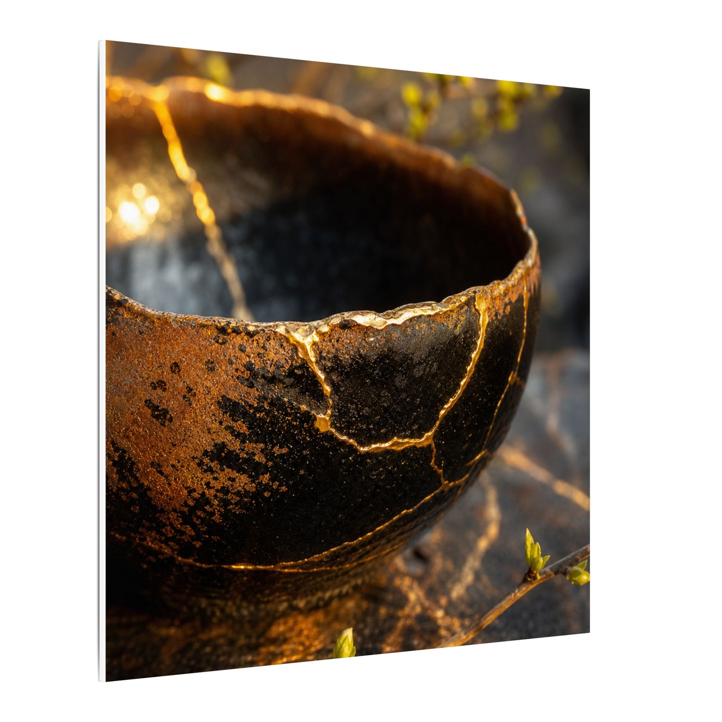 Kintsugi Ceramic Bowl in Golden Hour | Gold Vein Canvas Art