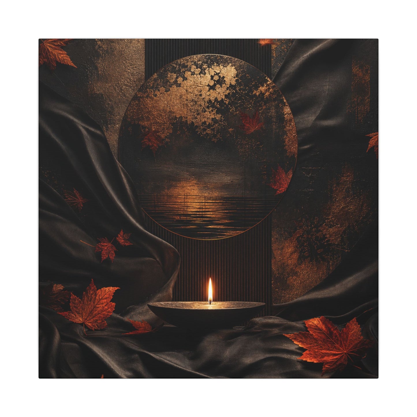 Silk Drape Autumn Canvas Art | Dark Japandi Moody Design