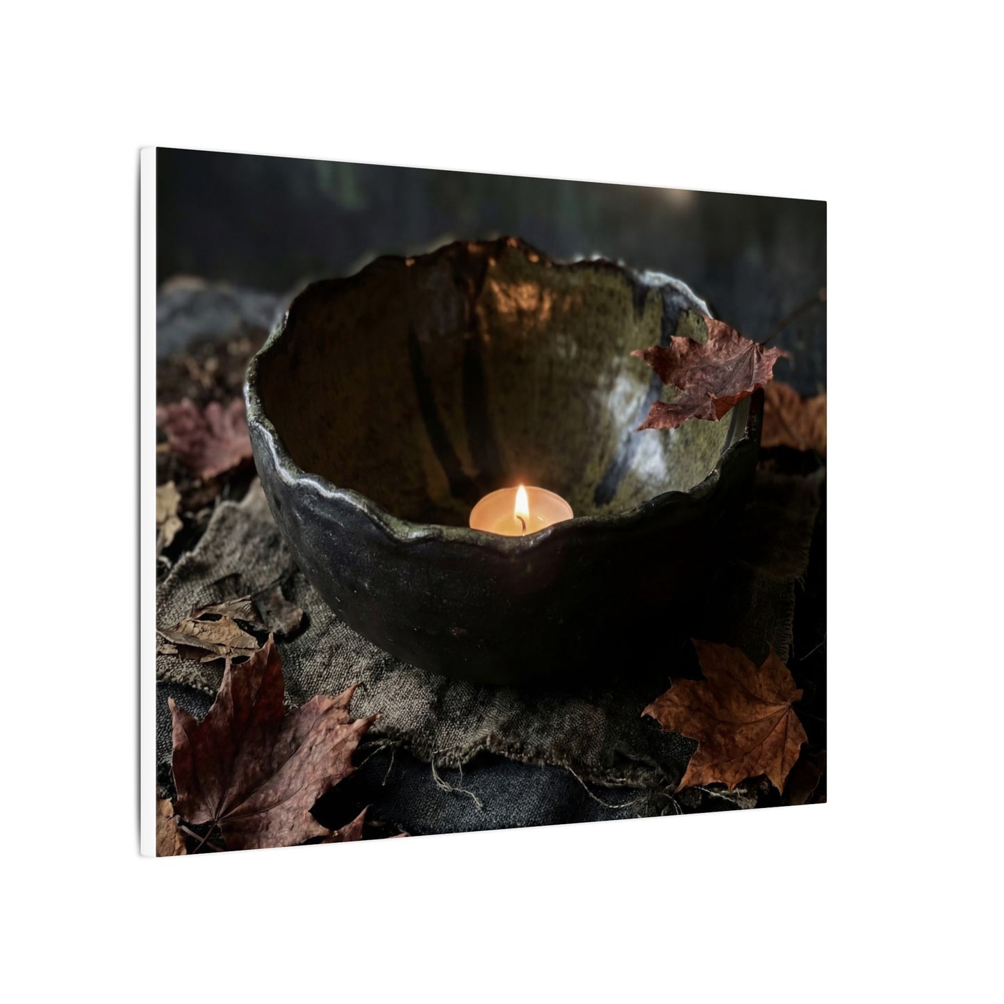 Candlelight Ceramic Bowl Canvas Art - Dark Japandi Kanso