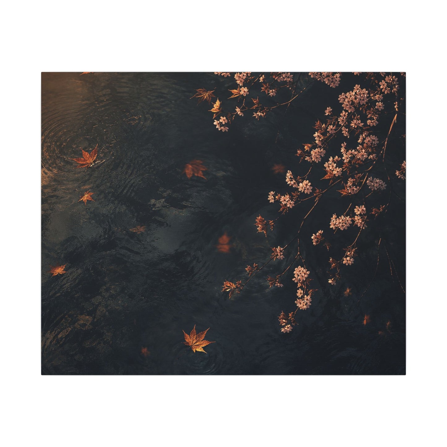 Golden Hour Cherry Blossom Canvas Art - Dark Japandi Kanso