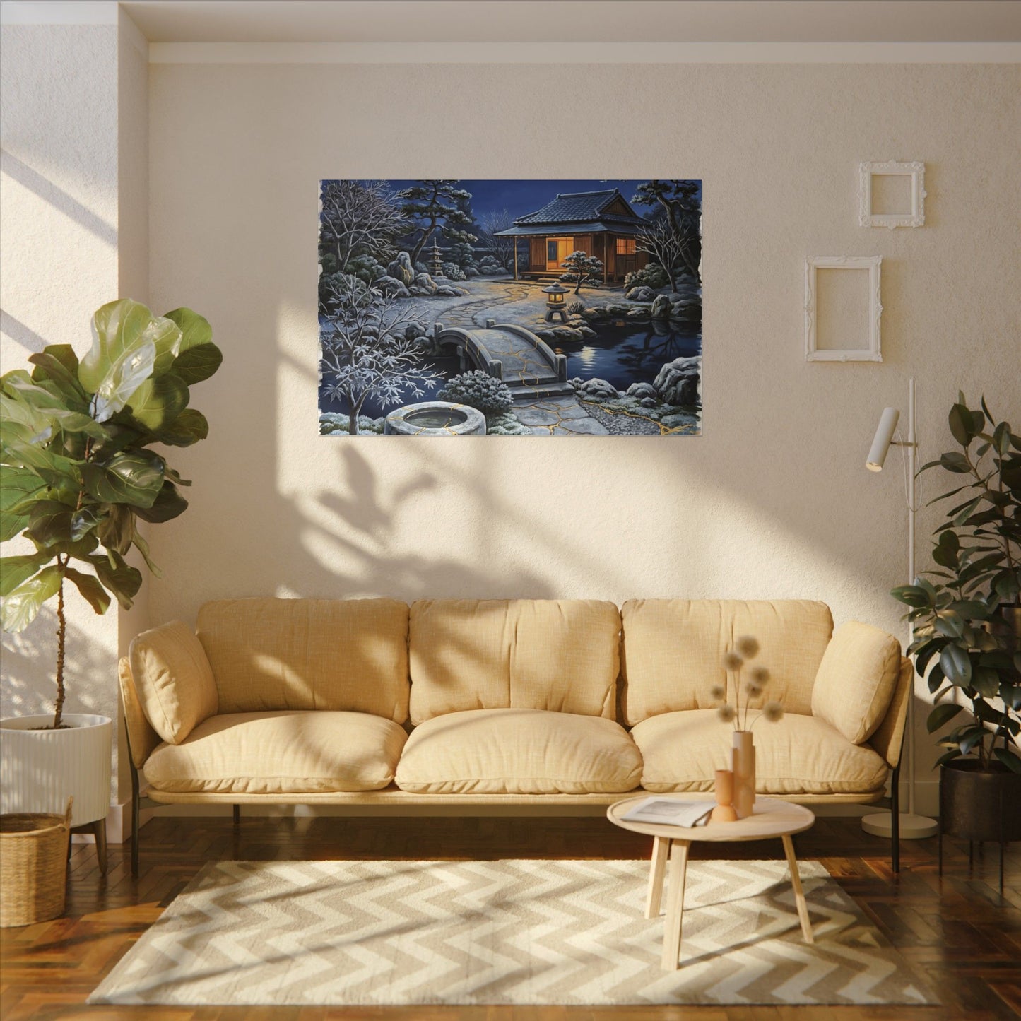 Moonlit Garden Winter Canvas Art | Kintsugi Artful Design