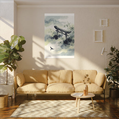 Torii Gate Sumi E Canvas Art | Serene Zen Art