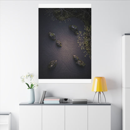 Dark Japandi Rock Garden in Dawn | Shadow Zen Canvas Art
