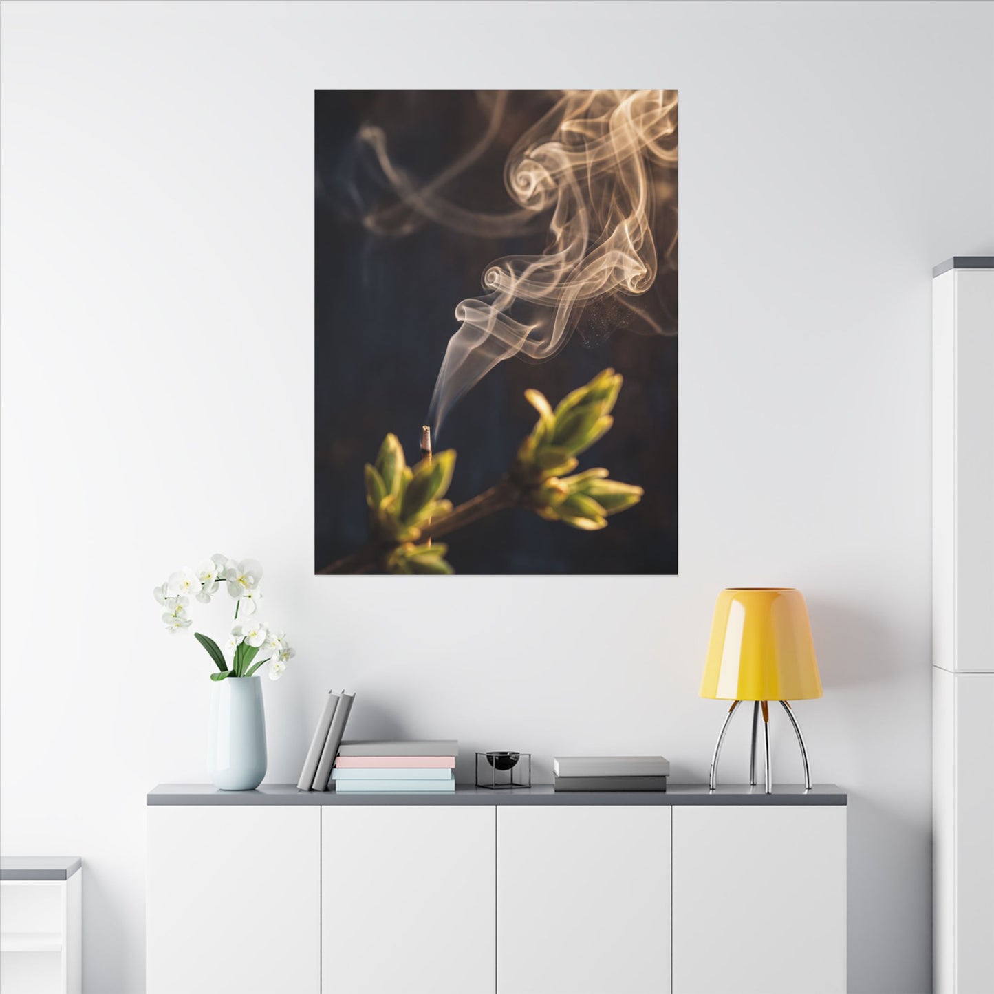 Golden Hour Incense Smoke Canvas Art - Dark Japandi Kanso