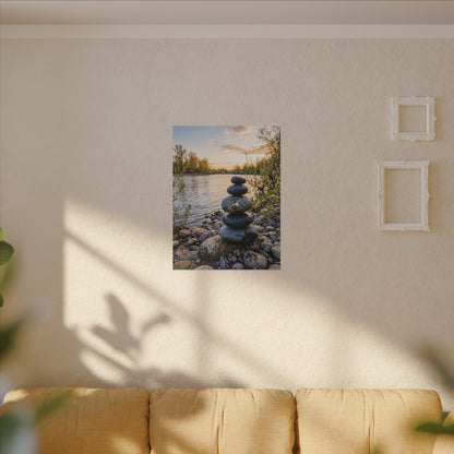 Kintsugi River Stones in Golden Hour | Gold Vein Canvas Art