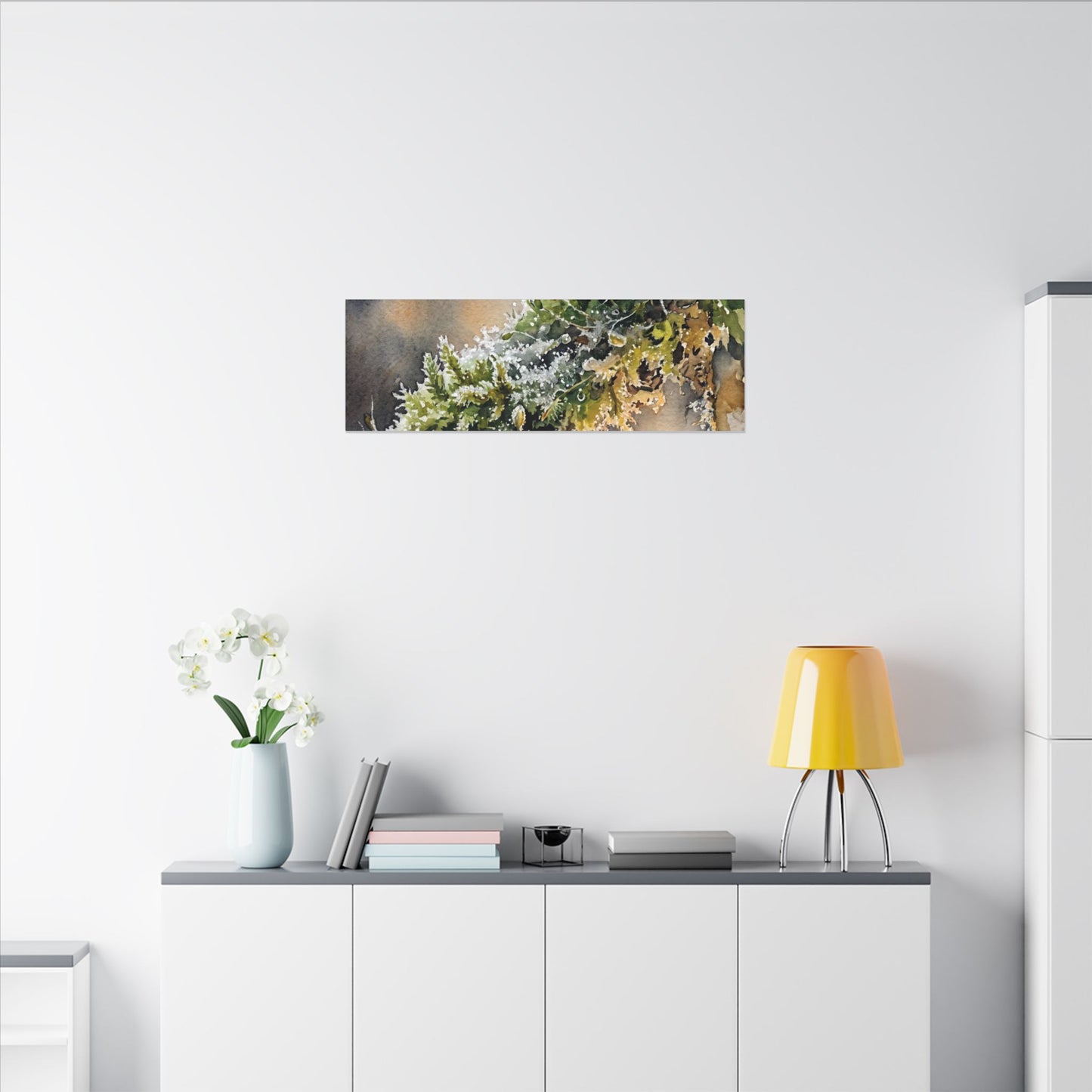 Winter Moss Close Up Watercolor Canvas Art | Neutral Decor