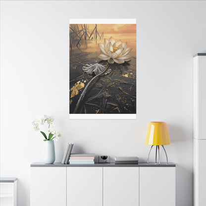 Kintsugi Lotus Flower in Golden Hour | Gold Vein Canvas Art