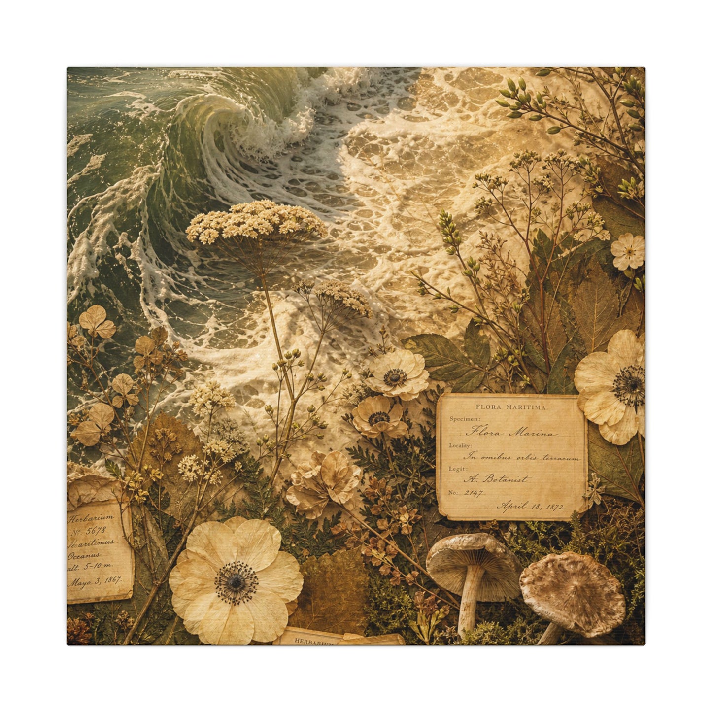Spring Ocean Wave Herbarium Canvas Art | Nostalgic Decor