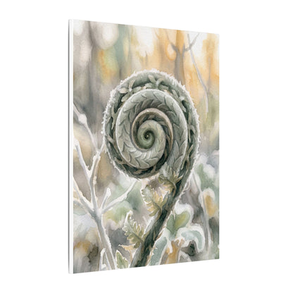 Winter Fern Unfurling Watercolor Canvas Art | Cozy Decor