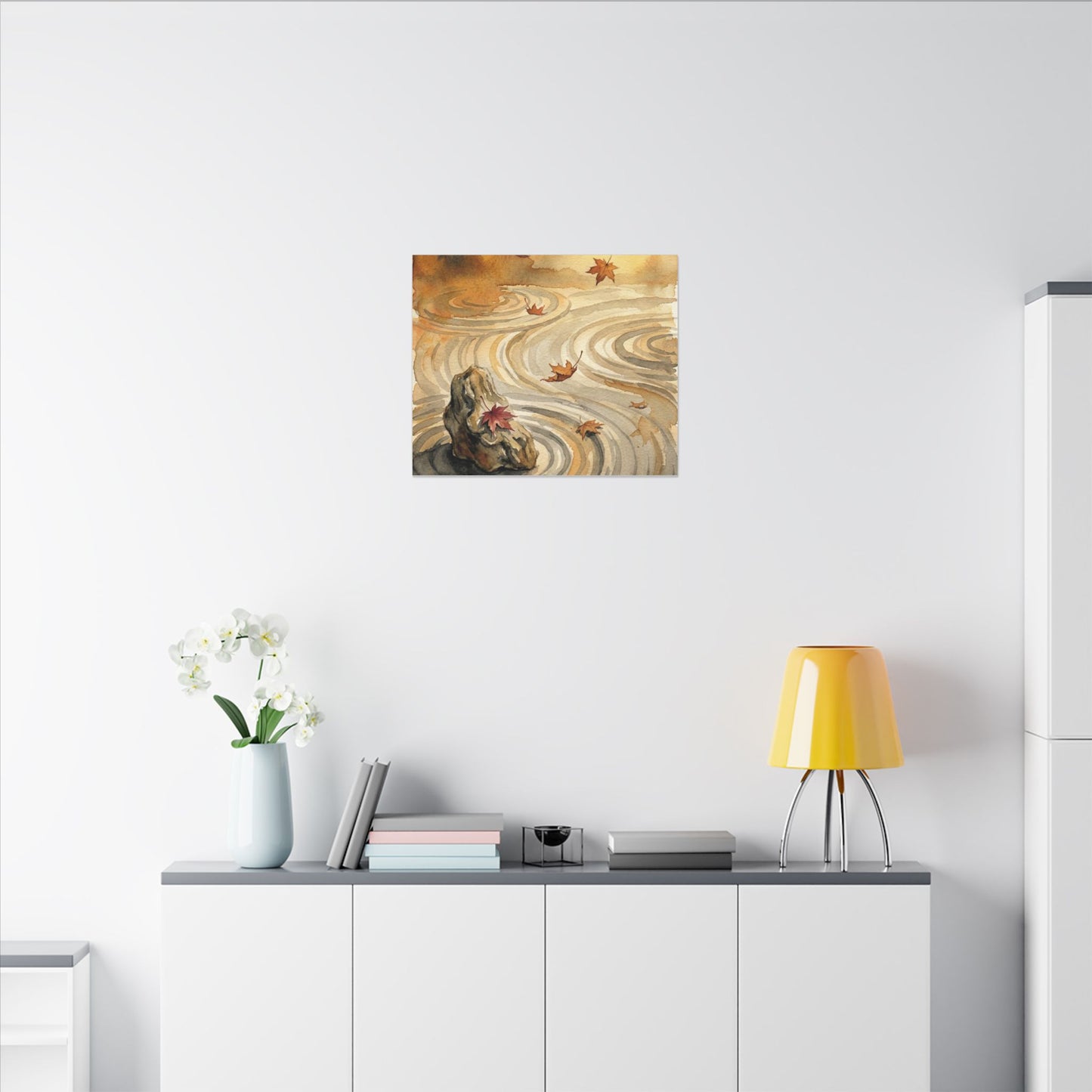 Autumn Rock Garden Watercolor Canvas Art | Neutral Decor