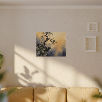 Zen Pine Tree in Golden Hour | Sumi E Canvas Art