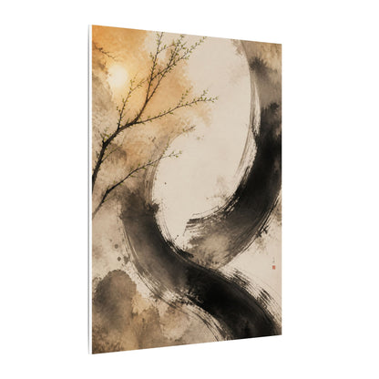 Japandi Ink Brushstroke in Golden Hour | Watercolor Canvas Art