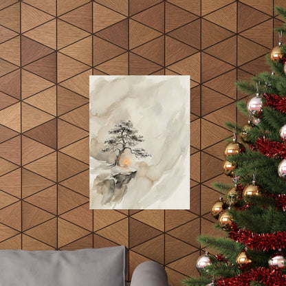 Warm Pine Tree Wall Art Print - Watercolor Japandi