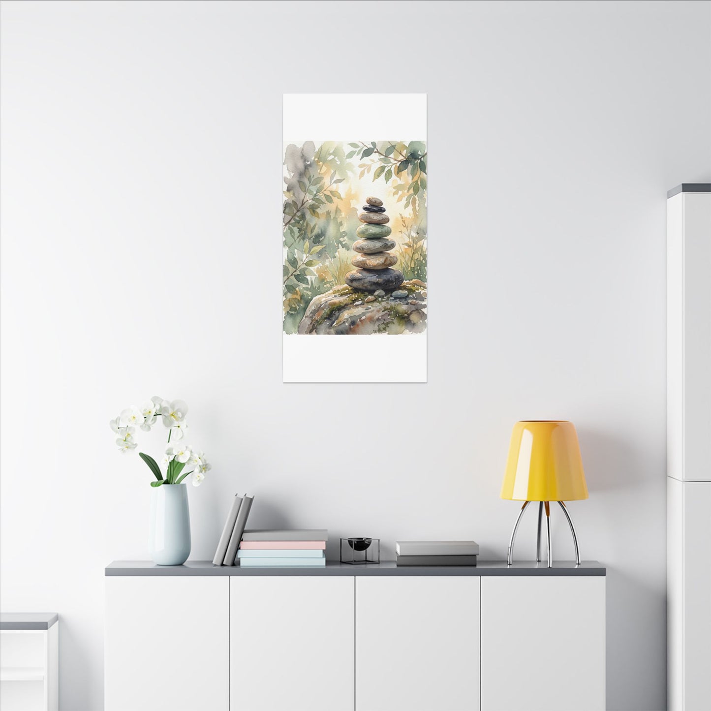 Golden Hour River Stones Canvas Art - Japandi Mono No Aware