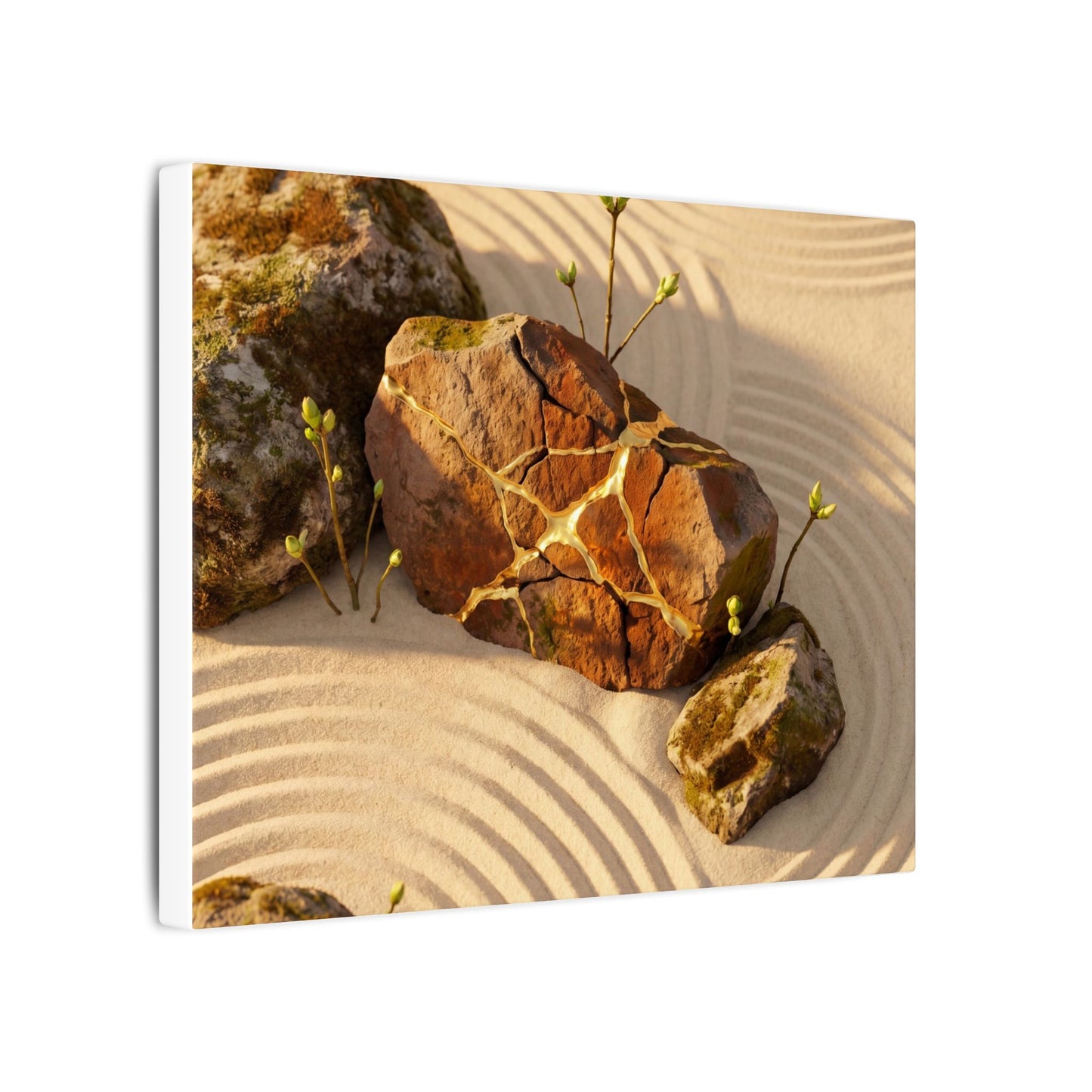 Kanso Rock Garden Canvas Art - Kintsugi Crackle Gold