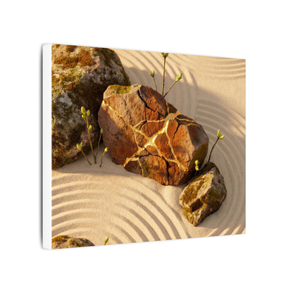Kanso Rock Garden Canvas Art - Kintsugi Crackle Gold