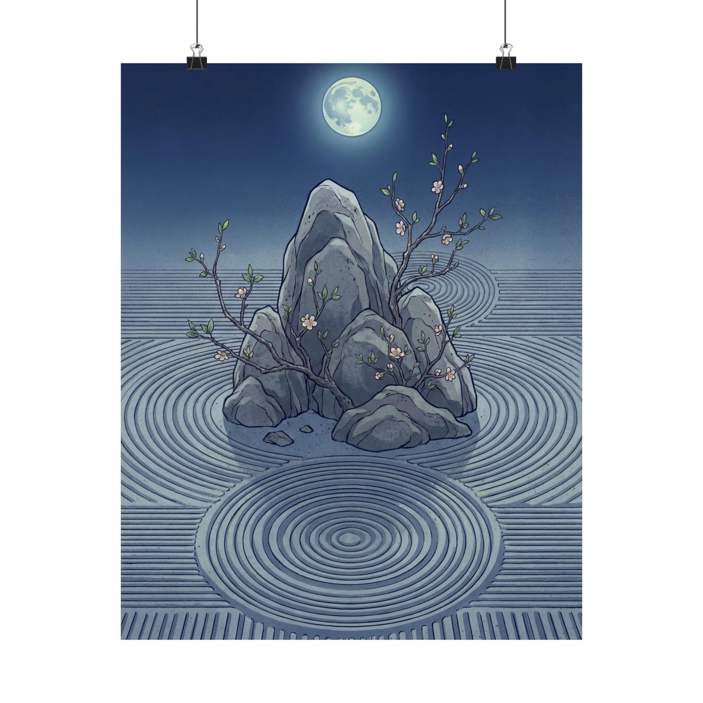 Kanso Rock Garden Wall Art Print - Zen Ukiyo E Inspired Art Print