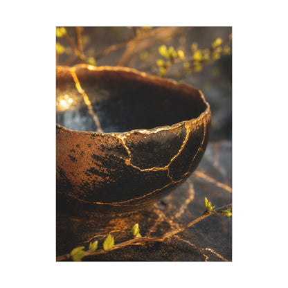Kintsugi Ceramic Bowl in Golden Hour | Gold Vein Canvas Art