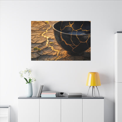 Golden Hour Cracked Earth Canvas Art - Kintsugi Fukinsei