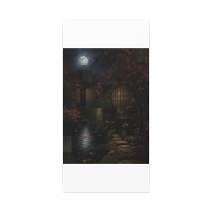 Moonlight Moonlit Garden Canvas Art - Dark Japandi Shibui