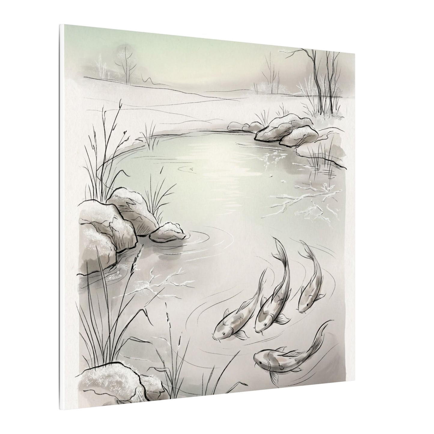 Koi Pond Minimal Line Canvas Art | Cozy Japandi Art