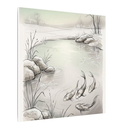 Koi Pond Minimal Line Canvas Art | Cozy Japandi Art