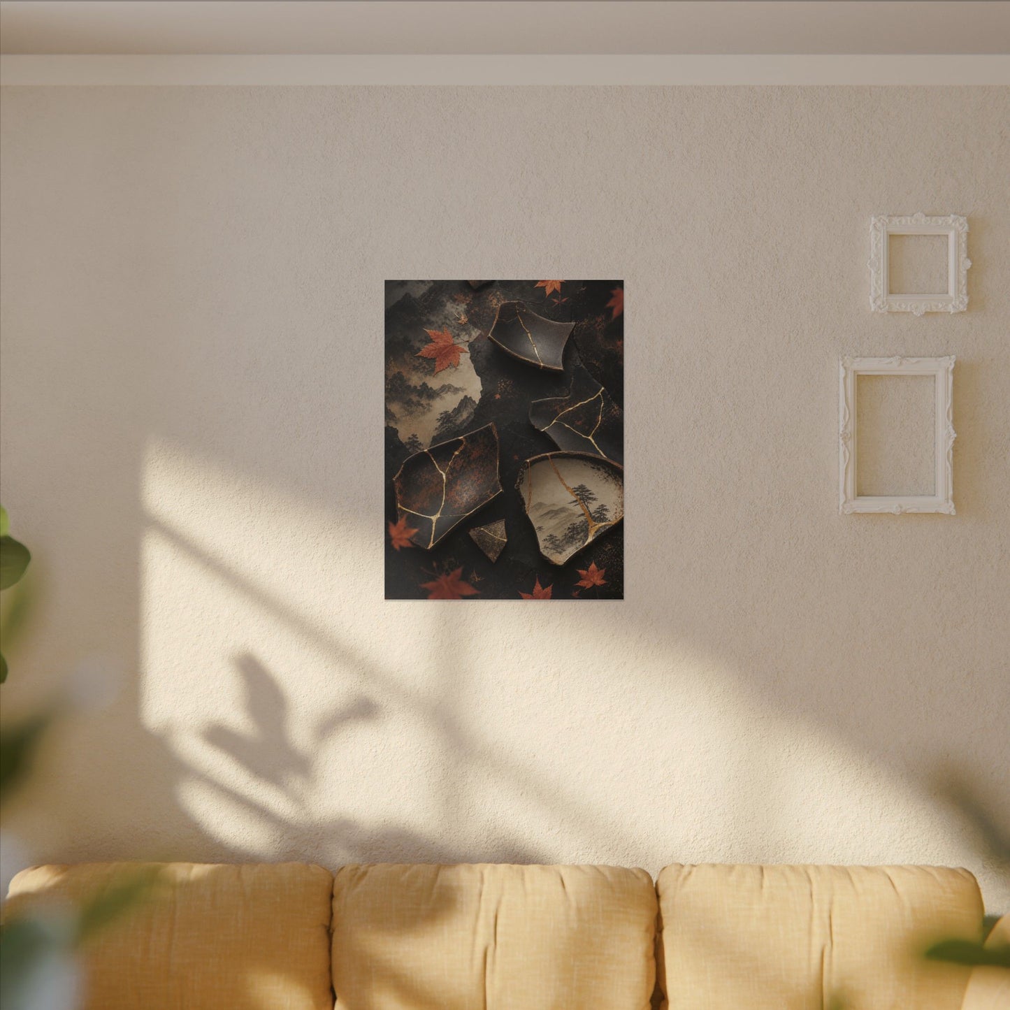 Broken Pottery Gold Vein Canvas Art | Philosophical Kintsugi Art