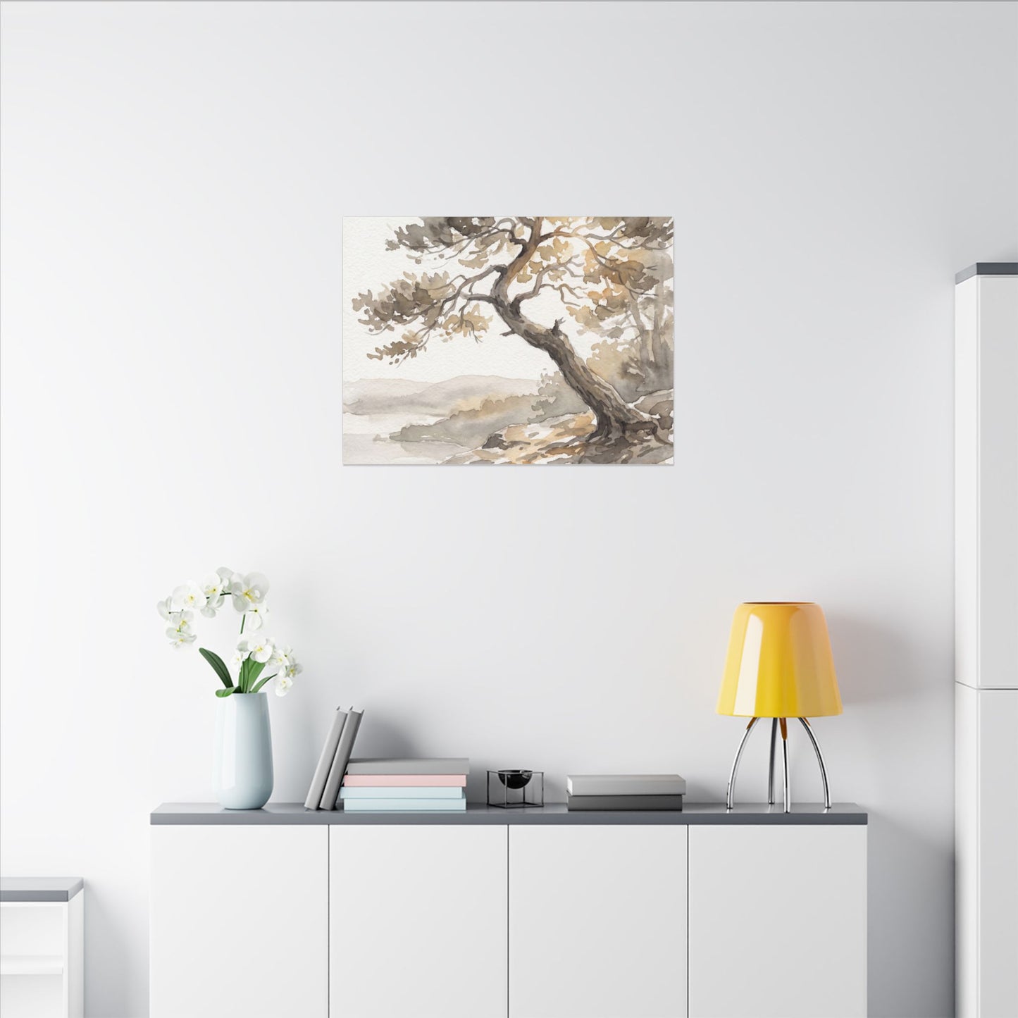 Pine Tree Watercolor Canvas Art | Elegant Japandi Art