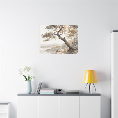Pine Tree Watercolor Canvas Art | Elegant Japandi Art